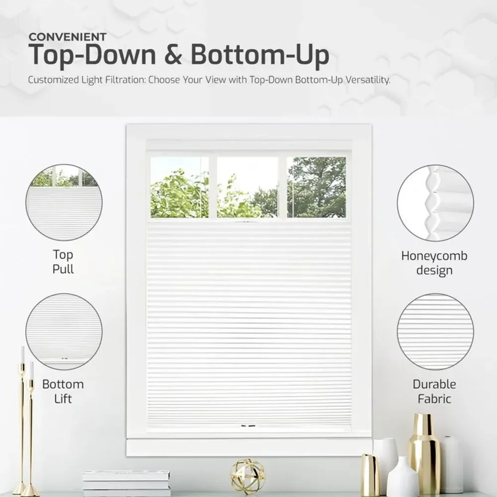 Cordless Window Blinds Cellular Top-Down Bottom-Up Honeycomb Pleated 3/8